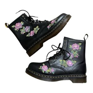 *Womens* Dr. Martens 1460 8 Eye Boot  Vonda II Black Pink Floral Embroidered